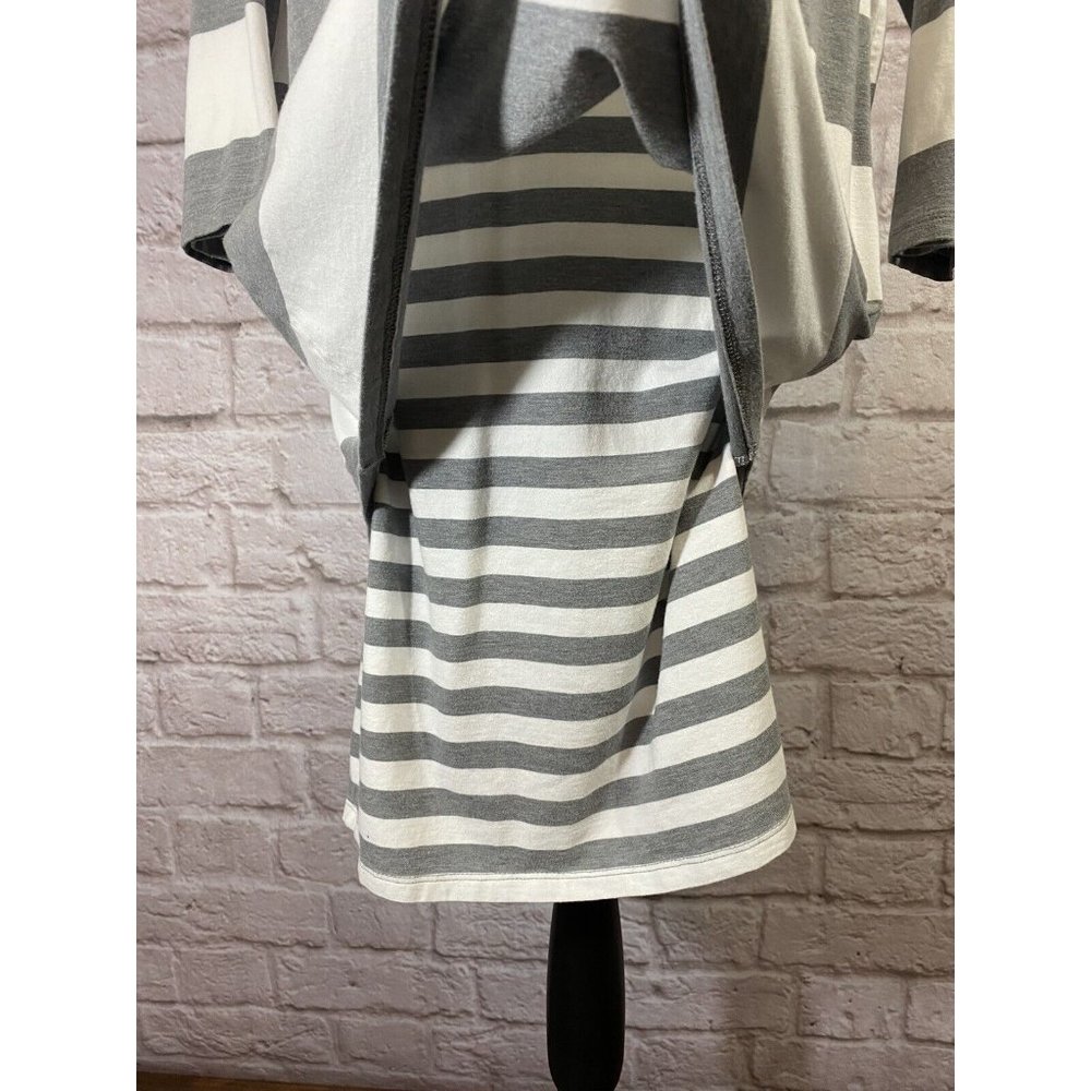 GARNET HILL Women S Double Layer Knit Dress Gray White Stripe Tunic Stretch 9159 - Picture 6 of 8